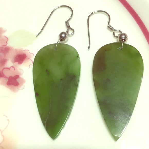 Hand Crafted Jewelry - Imperial green jade teardrop PIERCED earrings NEW